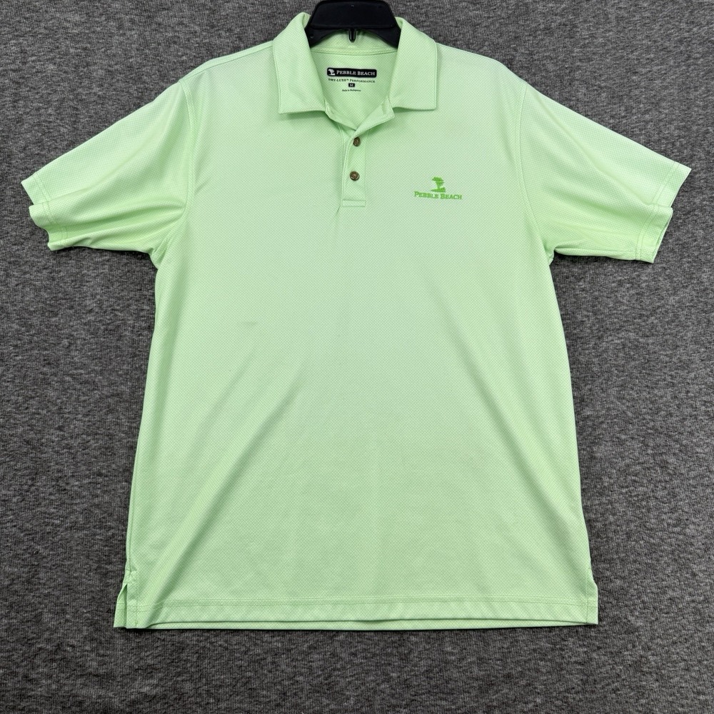 Pebble Beach Dry-Luxe Performance Golf Polo Shirt Mens Medium Lime Green Diamond